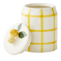 Pot à bougie cylindrique en grès écologique, imprimé UV, motif citron, fait main par un designer italien YG, pour décoration de Pâques