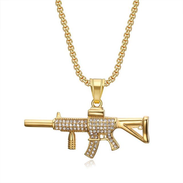 Men's Fine Jewelry Stainless Steel Diamond M4 Assault Rifle Necklace Charm Pendant