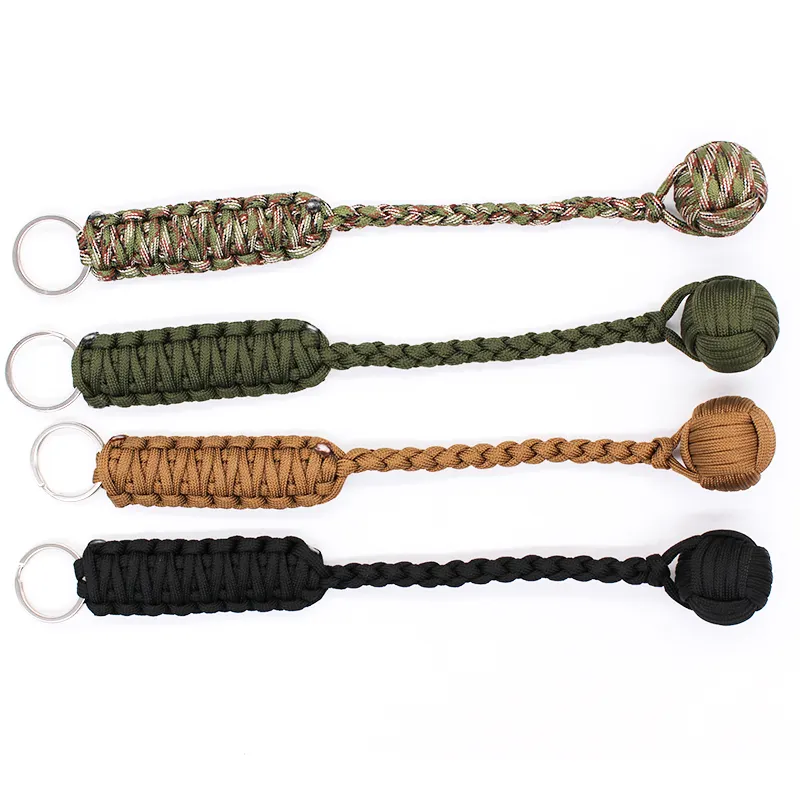 Gantungan Kunci Stainless Steel EDC, Gantungan Kunci Stainless Steel Bola Paracord Lanyard Monkey Fist Survival