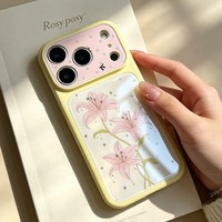 Nouvelle coque de téléphone pour filles, design brillant en verre, motif floral lys, pour iPhone 13 14 15 16 17 Pro Max, coque anti-rayures