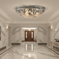 Lustre de plafond en cristal LED moderne personnalisé pour hôtel, base en métal, couvercle en verre, finition en acier inoxydable, montage en surface, IP66