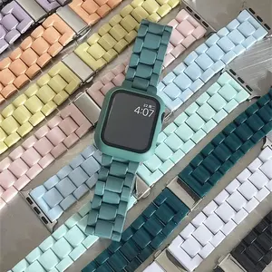 Tali jam tangan panas modis untuk Apple Watch 9 Ultra permen resin akrilik tiga tali manik warna-warni gelang jam untuk Apple