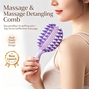 แปรงแชมพู 2 in 1 รุ่นใหม่ ซิลิโคนนุ่ม หวีนวดหนังศีรษะ ซี่กว้าง อุปกรณ์ดูแลเส้นผม ลดอาการคัน ทำความสะอาด - Product Image 2