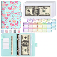 Carnet A6 en cuir PU avec motif cœur, classeur à feuilles mobiles pour budget et économies, portefeuille avec fermeture éclair et enveloppes pour espèces, pour le défi d'épargne