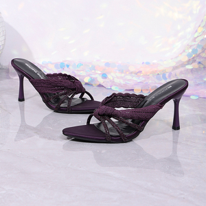 Nouvelles pantoufles sexy pour femme à talons hauts, talon fin, dessus en tissu en forme d'araignée, semelle intérieure en polaire synthétique, talon en forme d'éventail de 8 cm HLei24 - Product Image 6