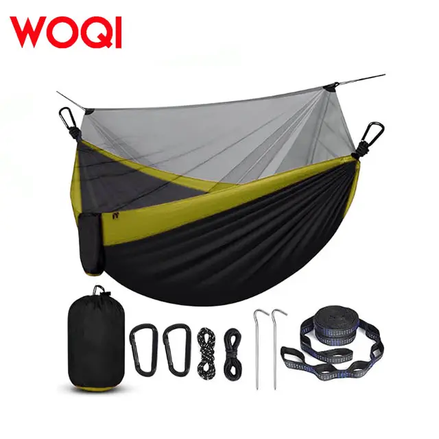WOQI Reise tragbare leichte Hängematte mit Moskitonetzen Camping-Hängematte mit Baumträgern