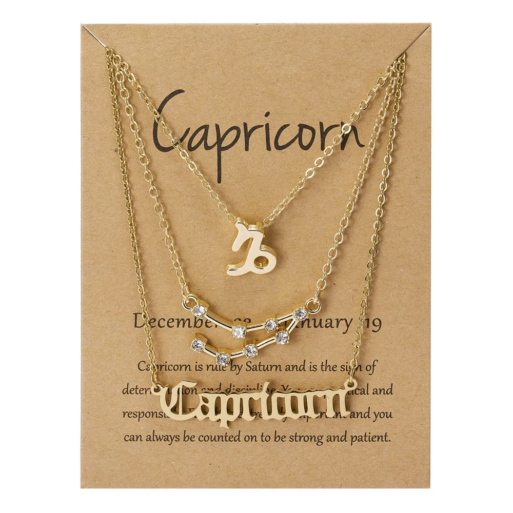 Female Elegant 3pcs/set Gold Silver Plated Astrology Pendant Women Horoscope 12 Zodiac Sign Necklace Jewelry