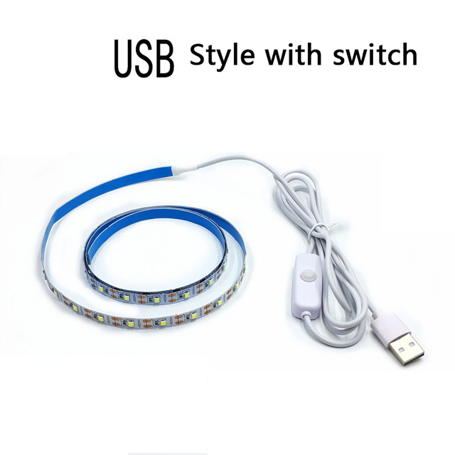 Smd2835 USB Strip Lights 5V Warm White 60/120 LEDs Tape Lamp With Switch Button 5mm 8mm Narrow Width for TV Background Lighting