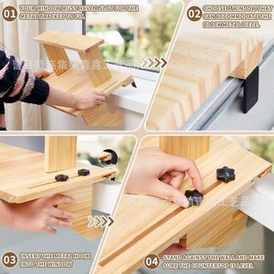 Adjustable Wooden Double Layer Windowsill <b>Shelf</b> <b>Wall</b> <b>Mounted</b> No Drilling Required For Plant Display Storage - Product Image 4