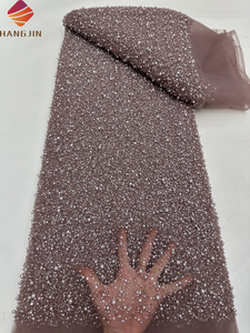 Nouvelle Mode <span class=keywords><strong>Tissu</strong></span> de Dentelle de Luxe à Broderie Lourde, Tulle Français Perlé et Pailleté avec des Perles pour Robe de Mariée - Product Image 4