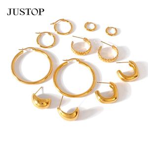 Aretes de Acero Inoxidable Chapados en Oro de 18K JUSTOP, Resistentes al Agua, Estilo Grueso, No se Deslustran, Joyería de Moda para Mujeres, Fiestas - Product Image 2