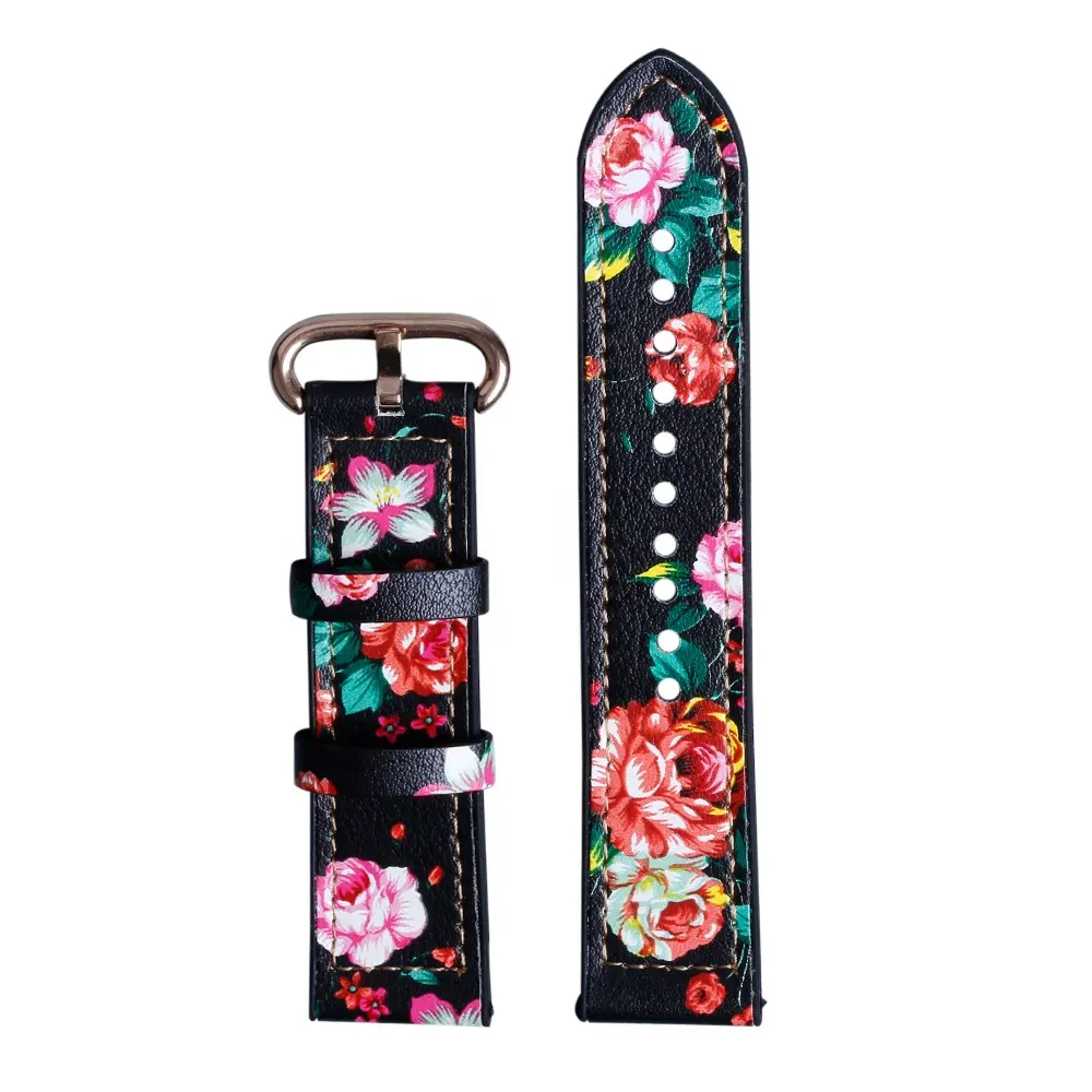 New Style Popular Red Flower Print Pattern 2 Piece Of Leather+Silicone Watch Strap For G-Shock Watch Series
