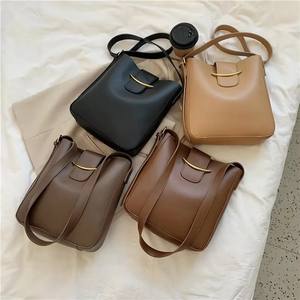 2 Pcs/set Vintage Simple <b>Small</b> PU Leather Bucket Crossbody <b>Bags</b> for Women Designer Lady Luxury <b>Black</b> Shoulder Handbags - Product Image 1