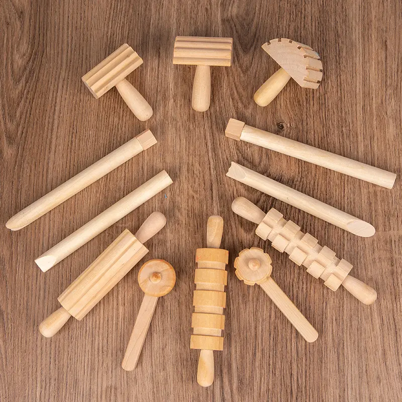 12 قطعة من أدوات العجين الخشبية للأطفال, 12 قطعة من أدوات العجين الخشبية نمط الطين شوبك مجموعة العجين صب تشكيل أداة للطفل الصغير لوازم الأنشطة الحرفية للأطفال