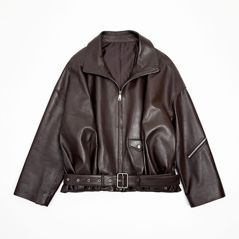 552 New Arrival Women Clothing Leather Coat Drop-shoulder Style Real Half-tanned Sheepskin Leather Jacket for Ladies
