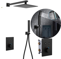 Douche thermostatique haut de gamme en laiton poli doré avec bouton intégré, jet de pluie doux, compatible aquarium