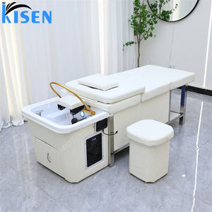 KISEN <span class=keywords><strong>Lit</strong></span> de lavage de cheveux de luxe moderne avec réservoir d'eau de 90 litres, fonction spa et massage, équipement de salon de coiffure avec chauffe-eau intégré - Product Image 2