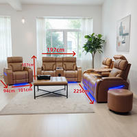 Ensemble de canapés inclinables électriques en cuir de luxe pour home cinéma avec porte-gobelets, éclairage d'ambiance et rangement pour salon