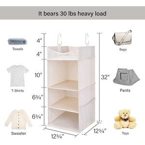 Organisateur de placard suspendu à 3 étagères en tissu rectangulaire pour chambre à coucher, type crochet de rangement pour vêtements - Product Image 3