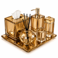 Ensemble d'accessoires de salle de bain de luxe 5 pièces en cristal avec boîte à mouchoirs, distributeur de savon, diffuseur de parfum, pot à cotons-tiges et accessoires de vanité