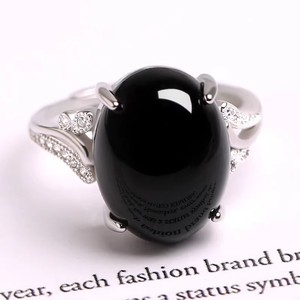 Elegant Oval Simulated Jade Green Chalcedony Open Ring Women Vintage Adjustable Jewelry Gift Bezel Setting - Product Image 5