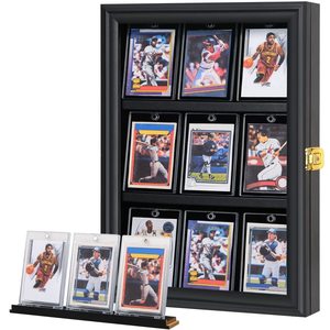 Vitrine murale verticale 9 emplacements pour <span class=keywords><strong>cartes</strong></span> à collectionner, noire <span class=keywords><strong>avec</strong></span> serrure dorée, en acrylique anti-UV, boîte à <span class=keywords><strong>cartes</strong></span> sportives pour <span class=keywords><strong>cartes</strong></span> - Product Image 1