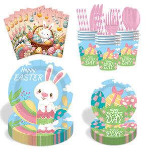 Ensemble de vaisselle sur le thème du lapin de Pâques, jetable, <span class=keywords><strong>en</strong></span> <span class=keywords><strong>papier</strong></span> et <span class=keywords><strong>en</strong></span> plastique, serviettes, nappe, fournitures - Product Image 5