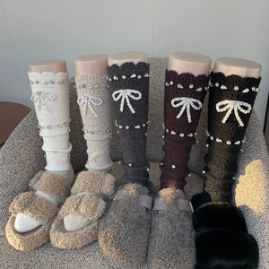 Calcetines <span class=keywords><strong>de</strong></span> botín gruesos <span class=keywords><strong>de</strong></span> punto cálidos <span class=keywords><strong>de</strong></span> invierno con lentejuelas y perlas hechos a mano para <span class=keywords><strong>mujer</strong></span>, calentadores <span class=keywords><strong>de</strong></span> <span class=keywords><strong>piernas</strong></span>, calcetines apilados holgados para <span class=keywords><strong>mujer</strong></span> - Product Image 1