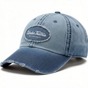 หมวกเบสบอลเดนิม 5 แผงปักโลโก้แบบคลาสสิกสั่งทำพิเศษ คุณภาพสูง ปีกโค้ง สปอร์ต ยูนิเซ็กส์ ทรงแด๊ดแฮท ลายปักแบบกระดุมเดี่ยว - Product Image 1