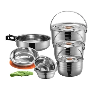Picnic Outdoor Camping Cooking Pot And Pans Cookware Set Camping Kitchen Pot Set For Outdoor