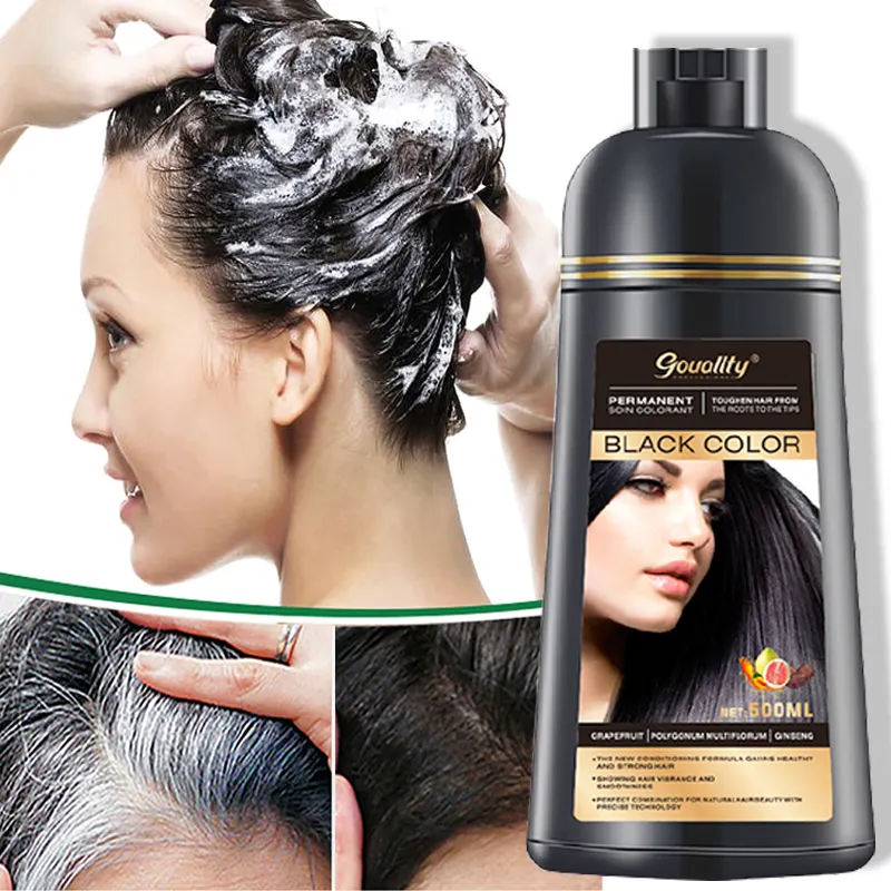 Großhandel OEM PPD Ammoniak frei Kräuter natürlicher Ginseng-Extrakt Bio-Haarfarbe Shampoo Schwarzes Haar färbemittel Farb shampoo 500ml
