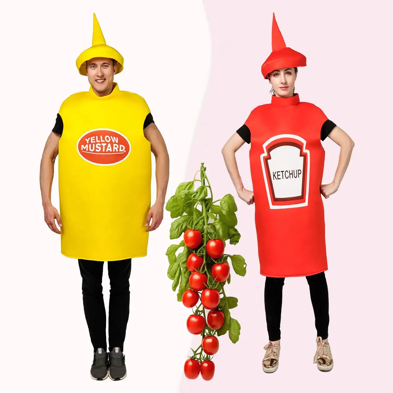 Смешные Взрослые Унисекс легкий кетчуп/желтые горчичные костюмы для вечеринки