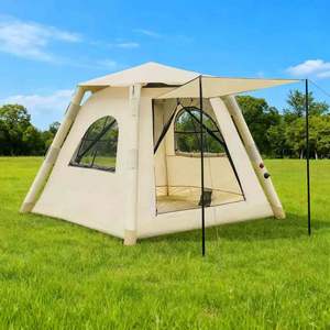 Tente gonflable 220x220 cm double couche beige imperméable pour 3-6 personnes, camping extérieur, utilisable en toutes saisons - Product Image 3