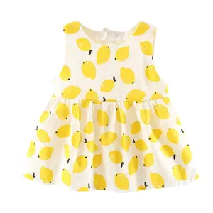 Amazon vendita calda girocollo vestiti per bambini neonata gonna fresca stampa limone vestito da ragazza per l'estate