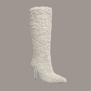 Tacco alto peloso peluche <span class=keywords><strong>stivali</strong></span> <span class=keywords><strong>fucsia</strong></span> pelliccia lunga soffice al ginocchio donna invernale caldo rosa caldo di alta qualità in pelliccia sintetica tinta unita - Product Image 4