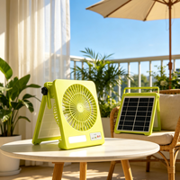 Ventilateur solaire portable avec panneau solaire, ventilateur rechargeable avec lumière LED - rechargeable par USB, pliable pour le camping en plein air