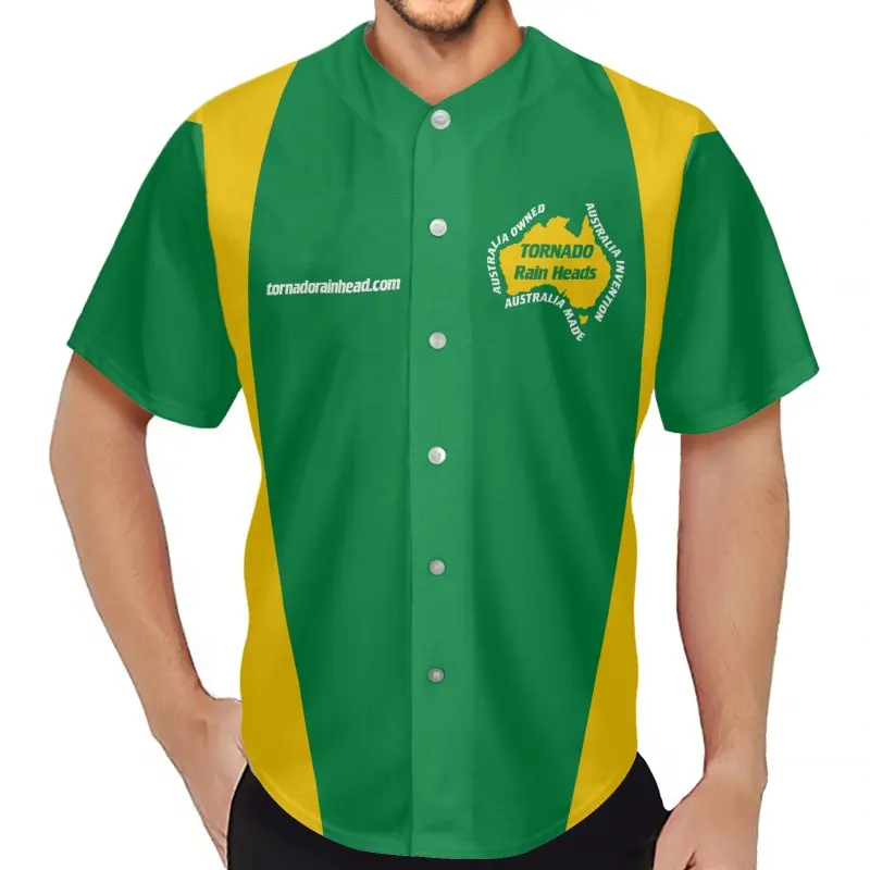 Wholesale Heat Transfer Printing Sweet Acacia Yellow Green Baseball Jersey Australian Flag Print Custom Baseball Uniform