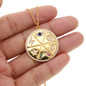 Mặt Dây Chuyền Đồng Xu Hình Tròn Mạ Vàng Cz Mắt Cầu Vồng Trăng Sao Sét 2023 Vòng Cổ Mới Mùa Hè - Product Image 1
