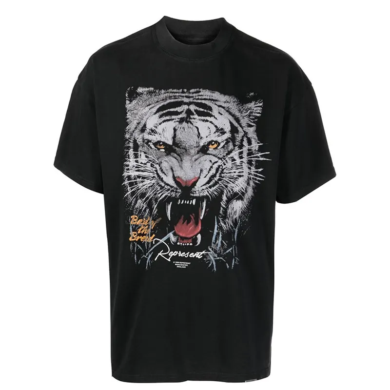 Tonturas masculinas de algodão, camisetas de alta qualidade para homens, estampa de tigre, logotipo personalizado