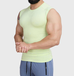Débardeur de sport basique <span class=keywords><strong>sans</strong></span> manches pour homme, respirant, séchage rapide, en Spandex/Polyester, compression sportive pour la gym, vente en gros - Product Image 3