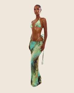 TW 2026 baru 3 potong Bikini mikro wanita seksi baju renang seksi dicetak Bikini manik-manik pinggang tinggi dengan rok sarung Panjang - Product Image 4