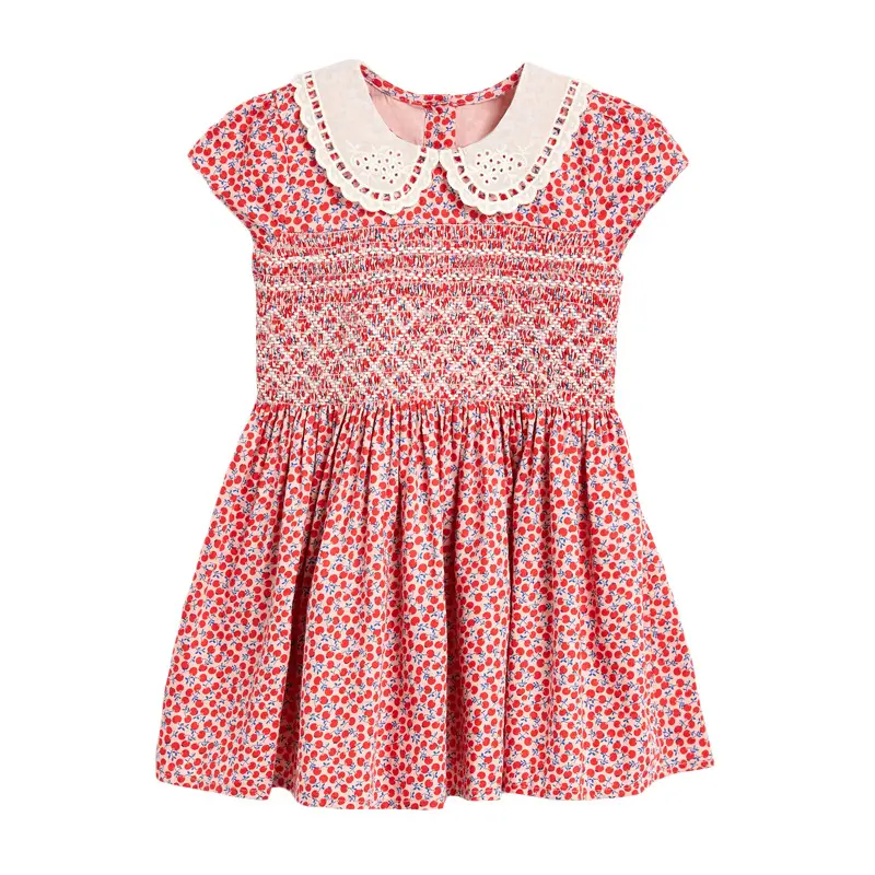 Vestido con patrón de flores rosa para niñas, ropa bonita, nuevo diseño