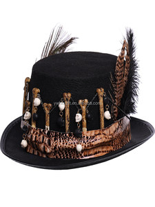 HLC Nuevo Sombrero de Mago Medieval Vintage con Decoración de Plumas y Calaveras, Gorro de Disfraz de Halloween, Gorro de Bruja Gótico Retro - Product Image 5