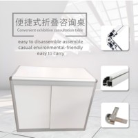 Comptoir d'accueil pour exposition, bureau d'information pour salon professionnel, armoire de présentation rectangulaire pliable en alliage d'aluminium blanc/argent
