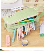 Trousse à crayons légère et décontractée à 3 couches de grande capacité, organisateur de papeterie, sac à stylos portable à double fermeture éclair avec poignée, fournitures scolaires