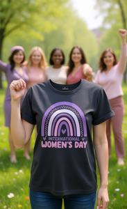 T-shirt per la Giornata Internazionale della Donna, casual da donna, vestibilità ampia, stampa arcobaleno, 100% cotone, girocollo, manica corta, primavera estate - Product Image 2