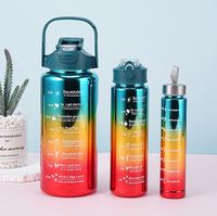 Bouteille d'eau en plastique de 2000 ml avec marqueur de temps, rappel d'hydratation, dégradé électroplaqué, double couvercle, bouteille de sport pour la salle de sport en plein air