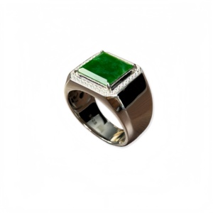 Ensemble de jadeite birmane naturelle de qualité A serti dans <span class=keywords><strong>une</strong></span> bague en argent sterling 925, <span class=keywords><strong>une</strong></span> bague carrée pour homme qui dégage un style composé et sophistiqué - Product Image 2