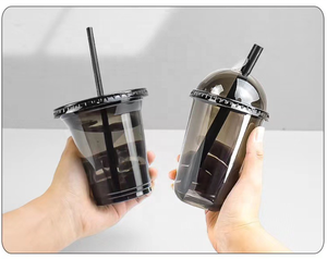 Nuevos Vasos Desechables de Plástico PET Redondos Negros de 12oz, 14oz y 16oz con Tapa para Bebidas Frías, Café Helado, Té Boba, con Logotipo Personalizado, Ecológicos - Product Image 1