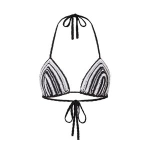 Ensemble de 4 pièces en crochet fait main pour femme Maillot de bain patchwork noir à rayures multiples Bikini Slip de bain Chapeau seau pour vacances à la plage - Product Image 3
